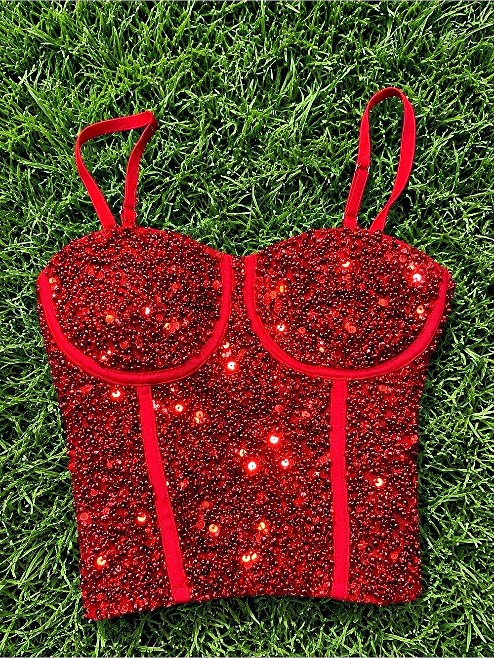 NO BOUNDARIES Red Sequin Corset Bustier Top